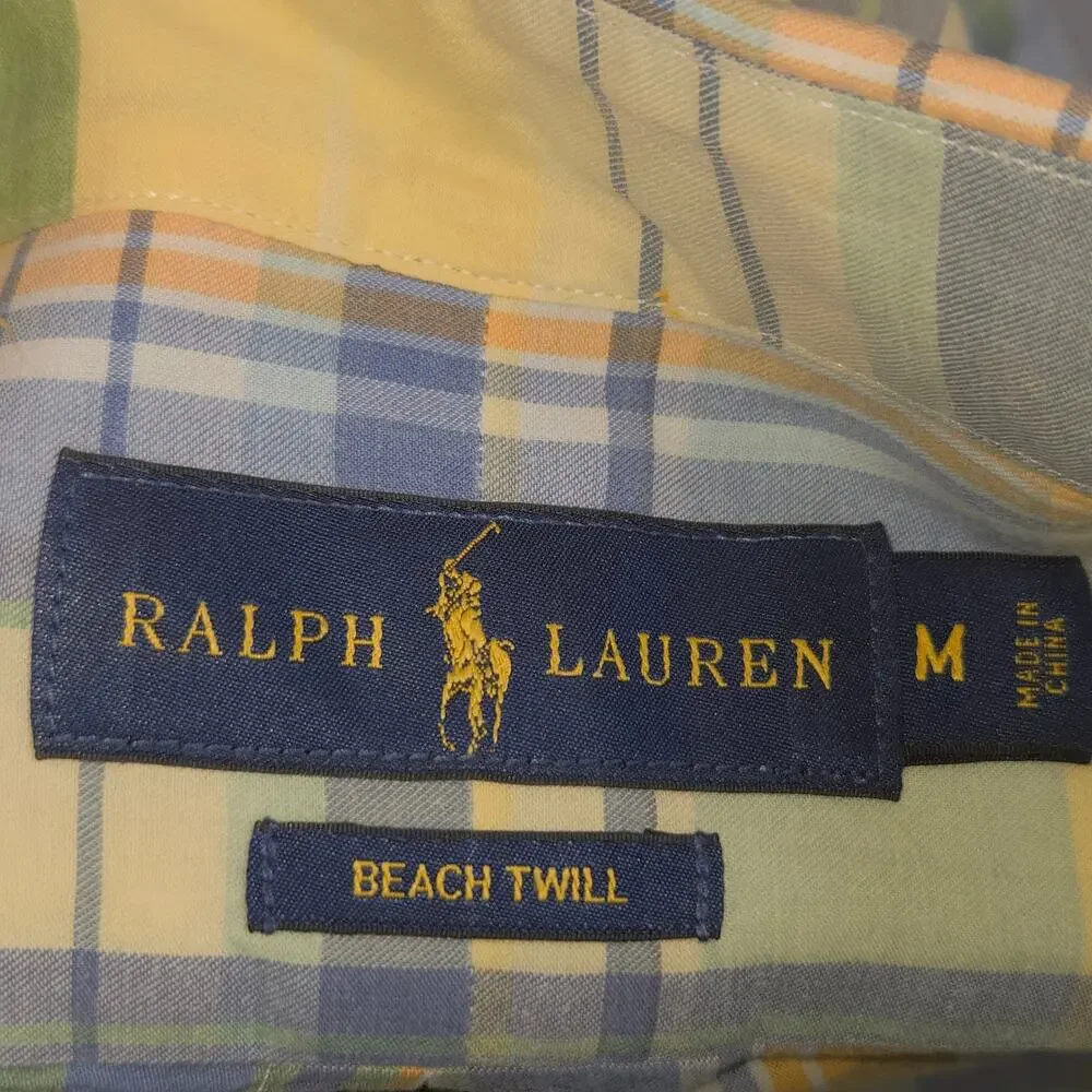 Polo Ralph Lauren Green Beach Twill Plaid Shirt Mens M Short Sleeve Button Down - Picture 10 of 10